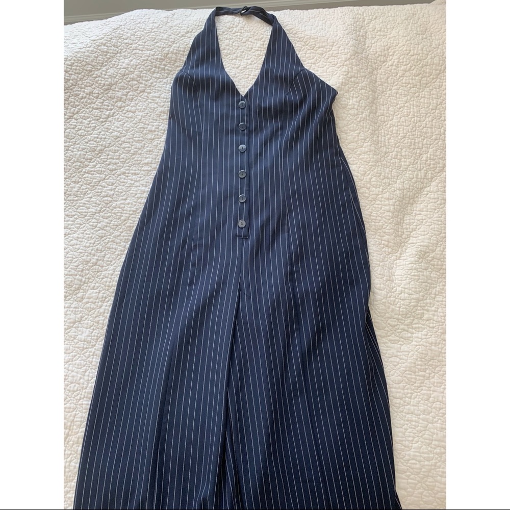 Navy Blue Halter Top pinstripe wide leg  jumpsuit